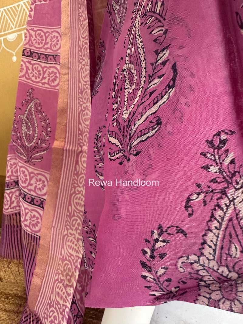 Pink Dabu Print Silk Top-Dupatta DPSD01
