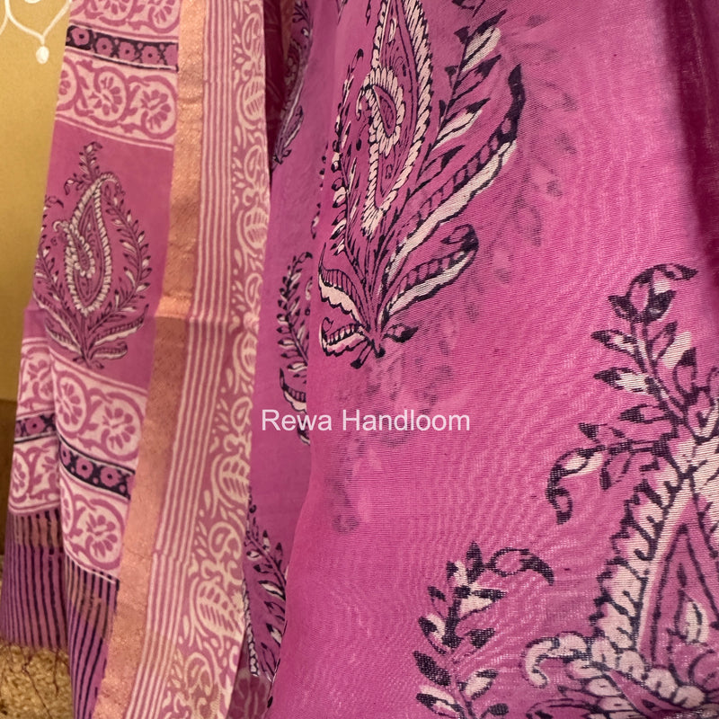 Pink Dabu Print Silk Top-Dupatta DPSD01