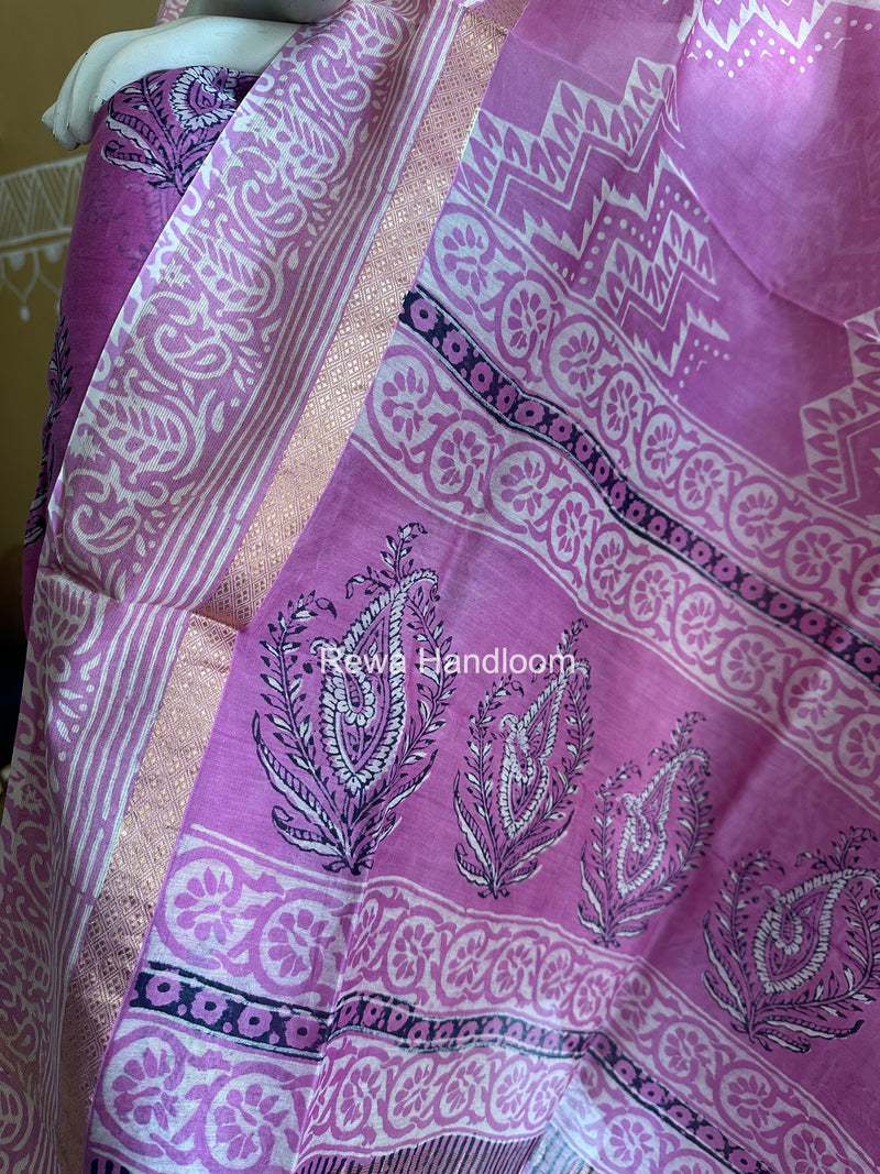 Pink Dabu Print Silk Top-Dupatta DPSD01