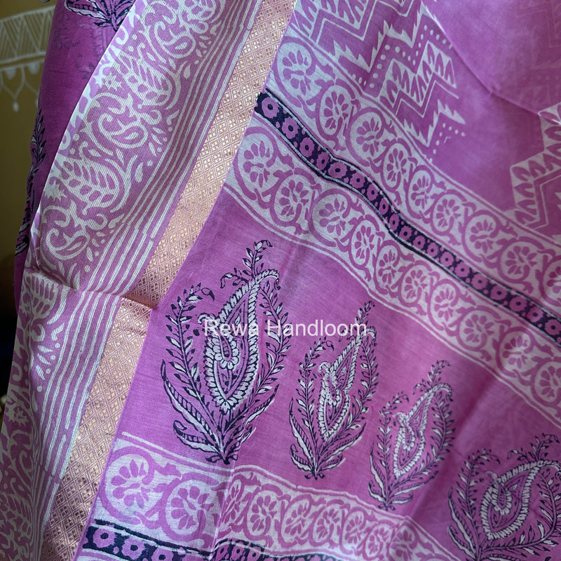 Pink Dabu Print Silk Top-Dupatta DPSD01