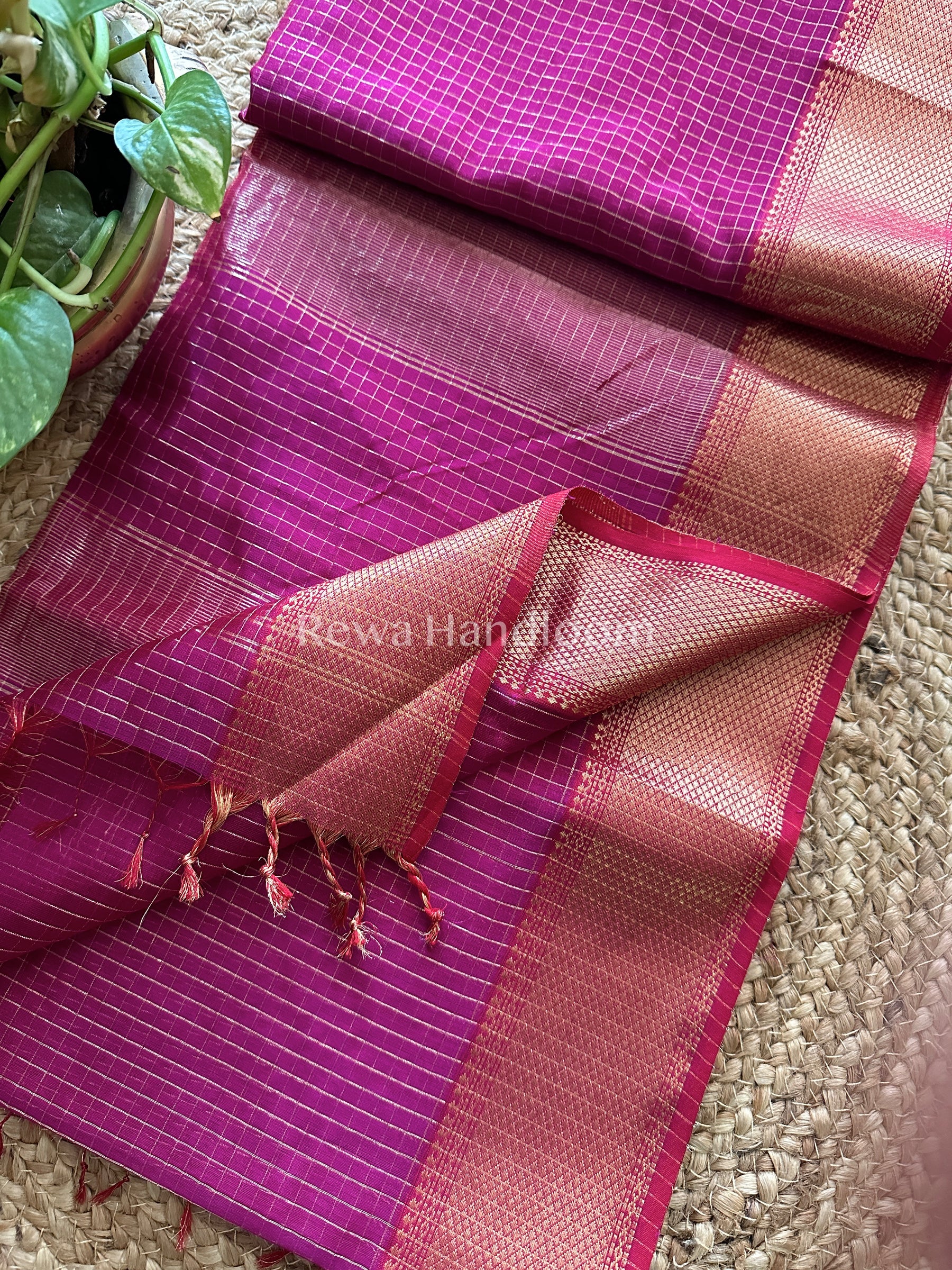 Maheshwari Magenta Zari Checkered Sarees-ZCHX01