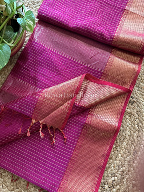 Maheshwari Magenta Zari Checkered Sarees-ZCHX01