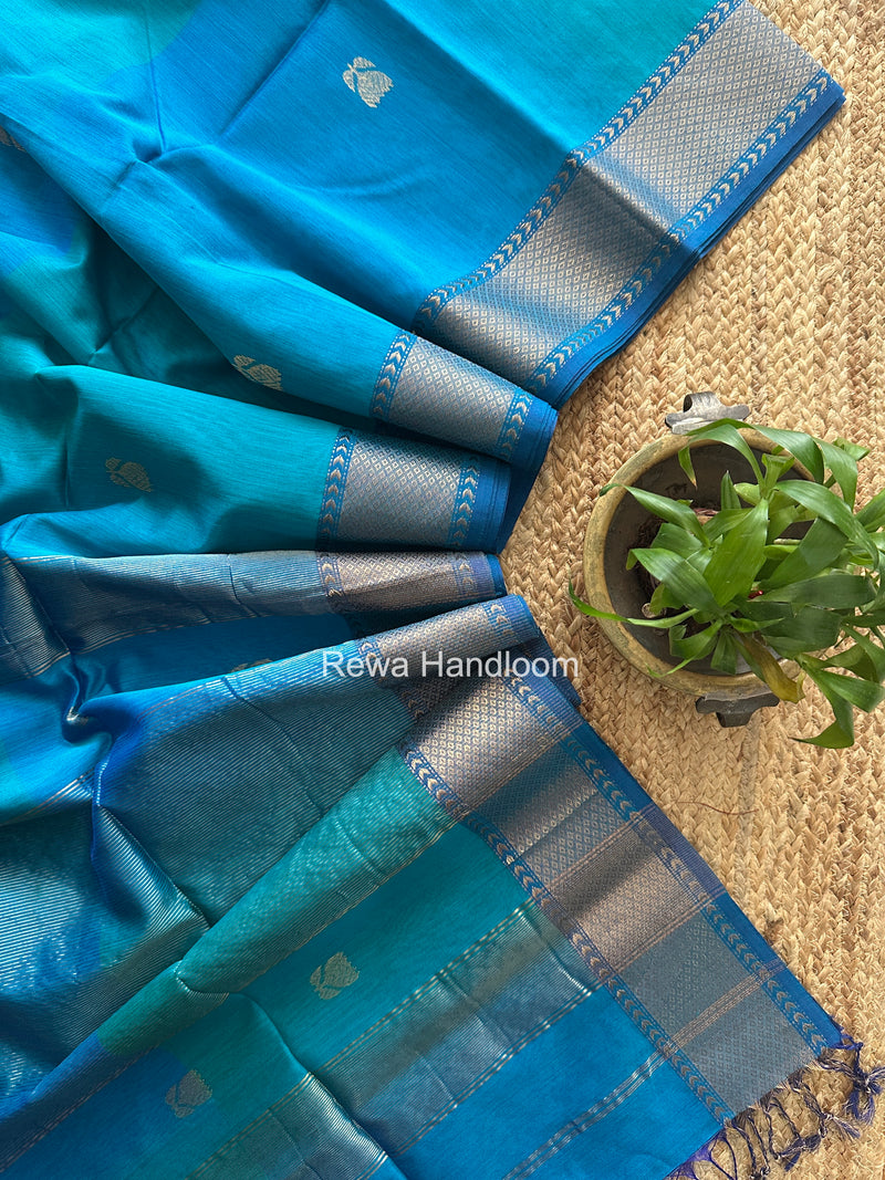 Maheshwari Aqua Blue Lotus Butta Saree LLBS069