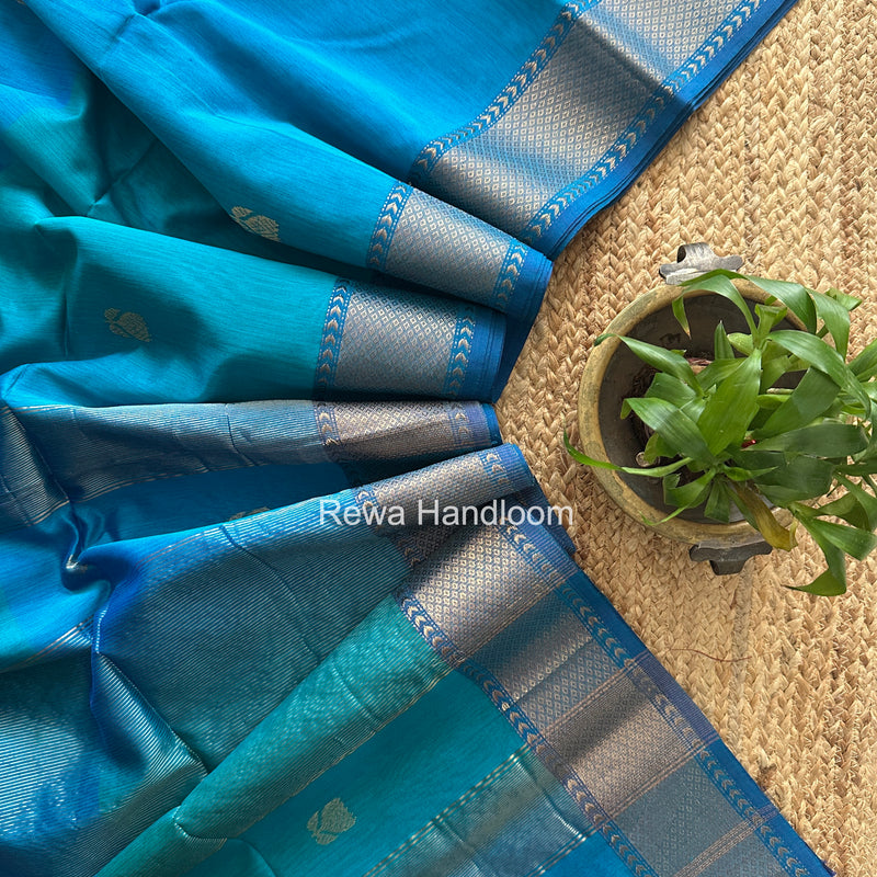 Maheshwari Aqua Blue Lotus Butta Saree LLBS069