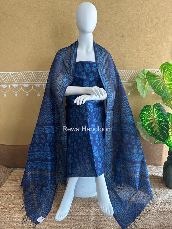 Dabu Print Silk Top-Dupatta