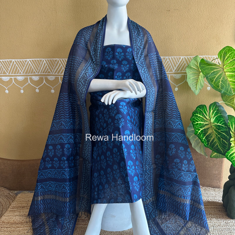 Dabu Print Silk Top-Dupatta