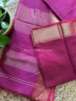 Maheshwari Magenta Zari Checkered Sarees-ZCHX01