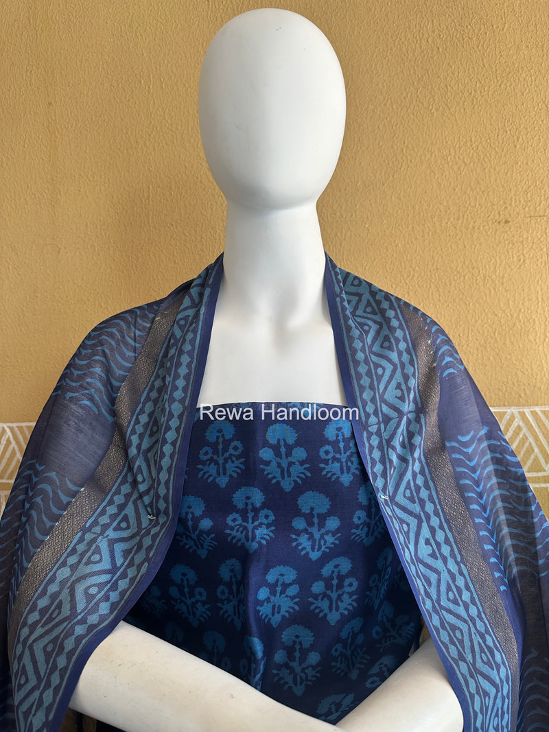 Blue Dabu Print Silk Top-Dupatta DPSD010