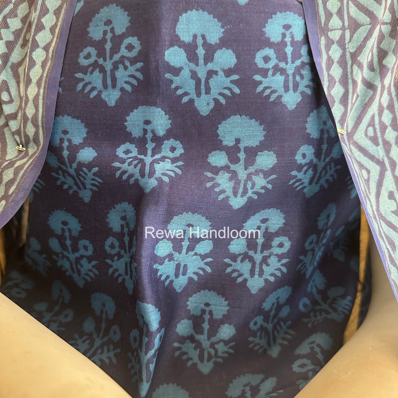 Blue Dabu Print Silk Top-Dupatta DPSD010