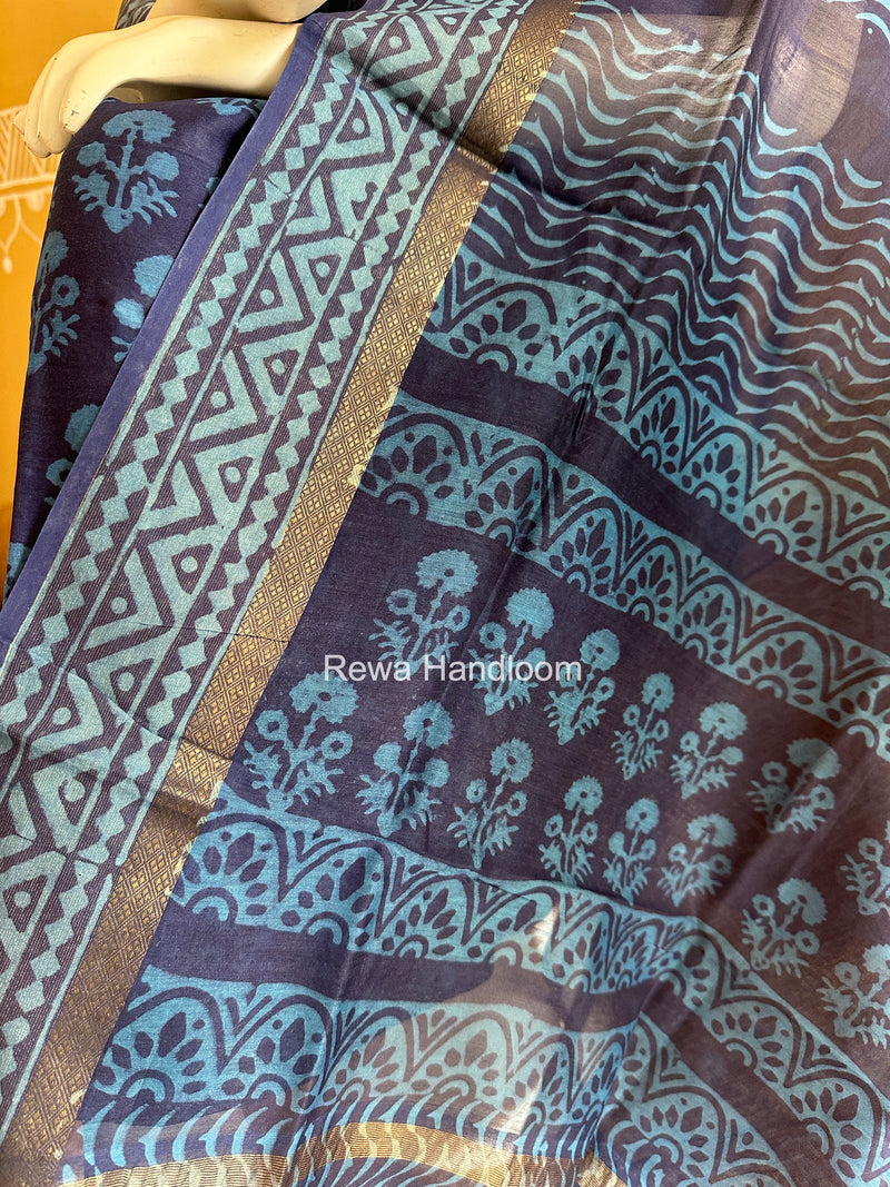 Blue Dabu Print Silk Top-Dupatta DPSD010