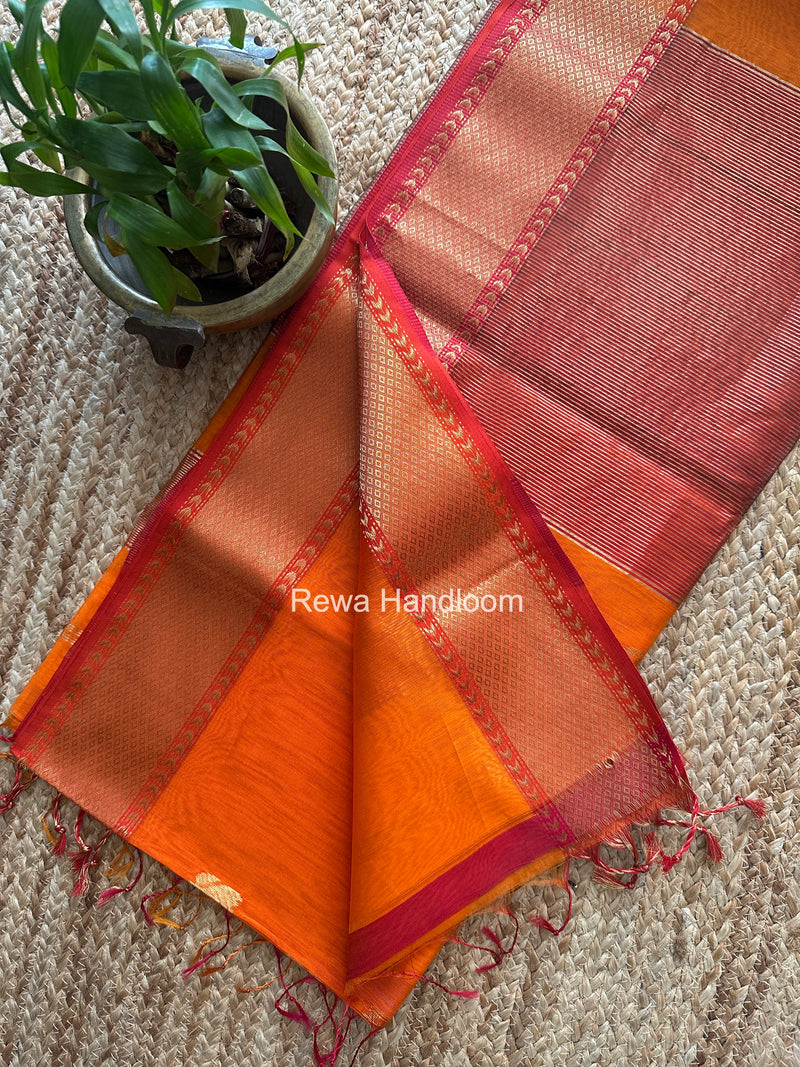 Maheshwari Orange Lotus Butta Saree LLBS070