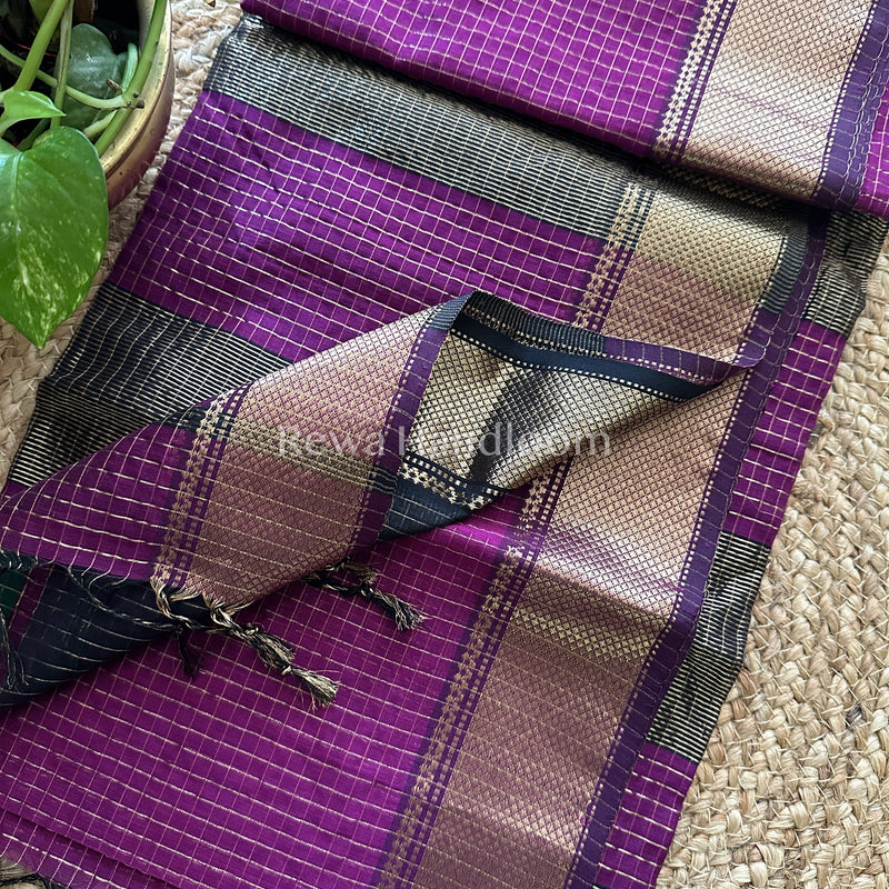 Maheshwari Magenta Blue Zari Checkered Sarees-ZCHX02