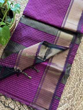 Maheshwari Magenta Blue Zari Checkered Sarees-ZCHX02