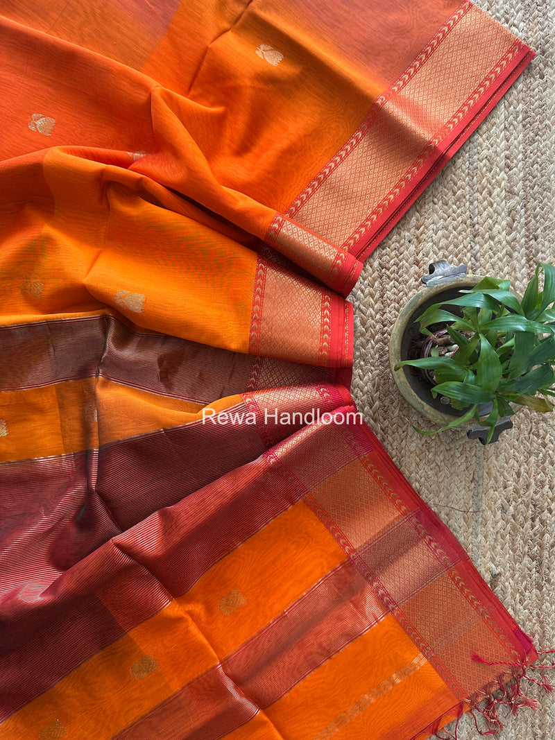 Maheshwari Orange Lotus Butta Saree LLBS070