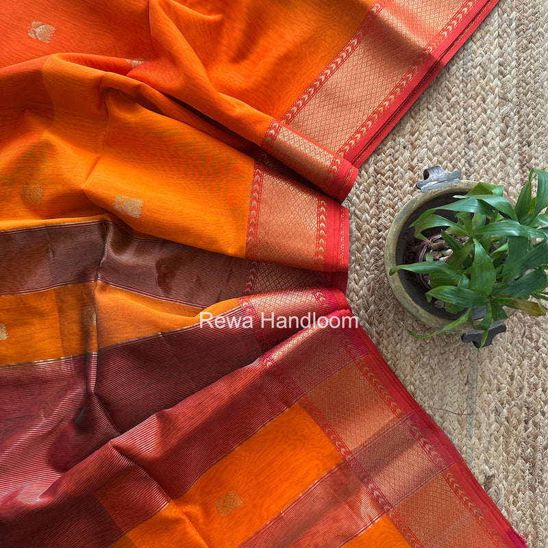 Maheshwari Orange Lotus Butta Saree LLBS070