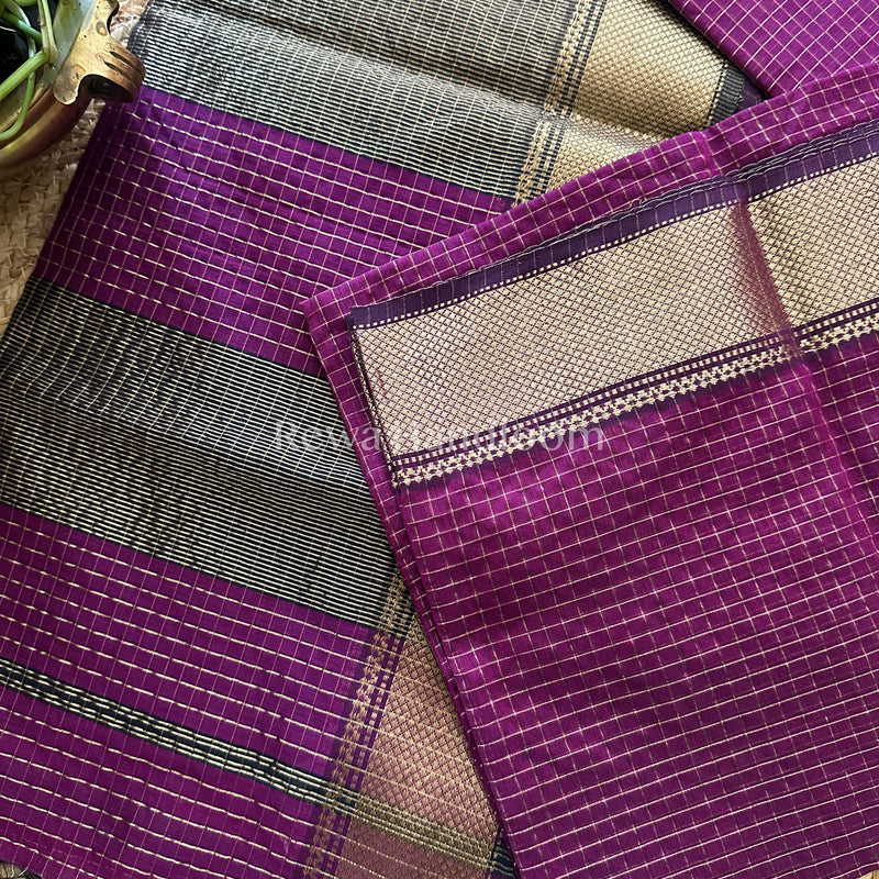 Maheshwari Magenta Blue Zari Checkered Sarees-ZCHX02