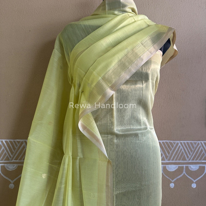 Maheshwari Lemon Yellow Tissue Dress Material TTD09