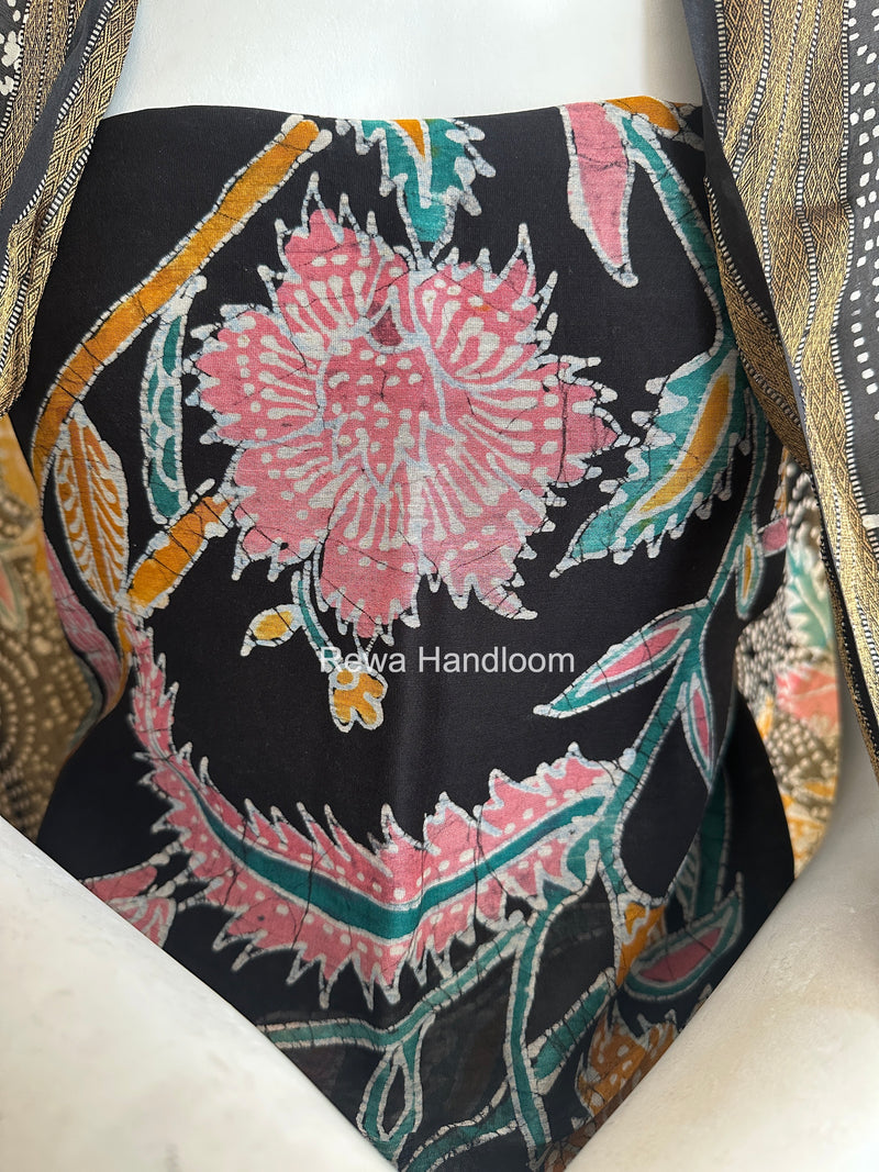 Maheshwari Black Batik Printed Dress Material BTP123