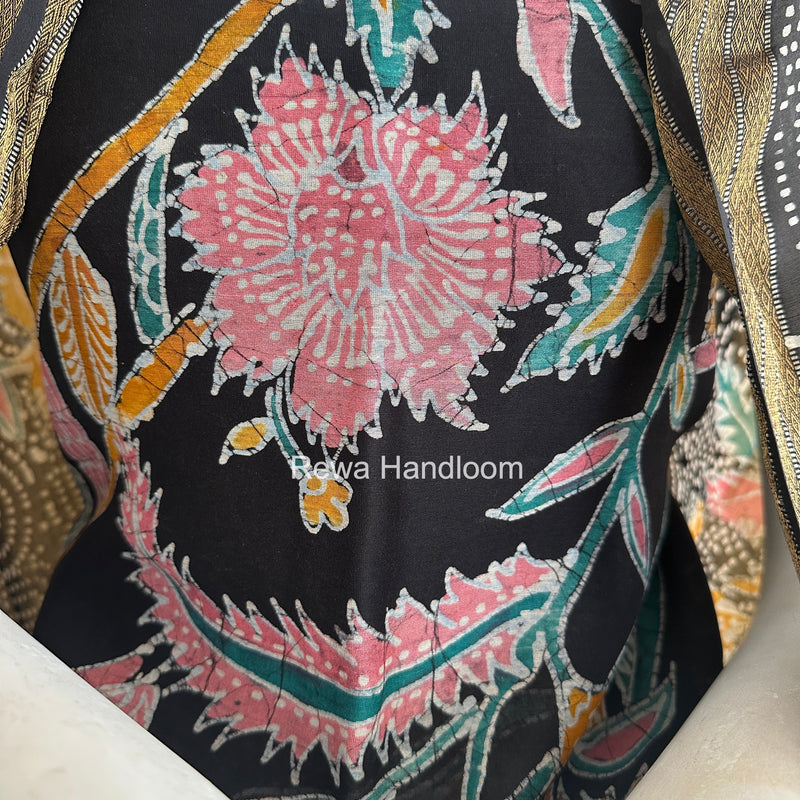 Maheshwari Black Batik Printed Dress Material BTP123