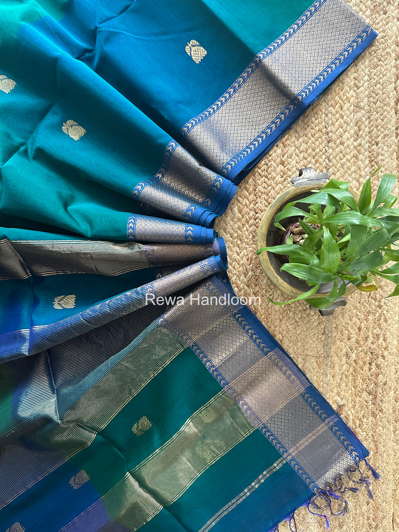 Maheshwari Rama Green Lotus Butta Saree LLBS071
