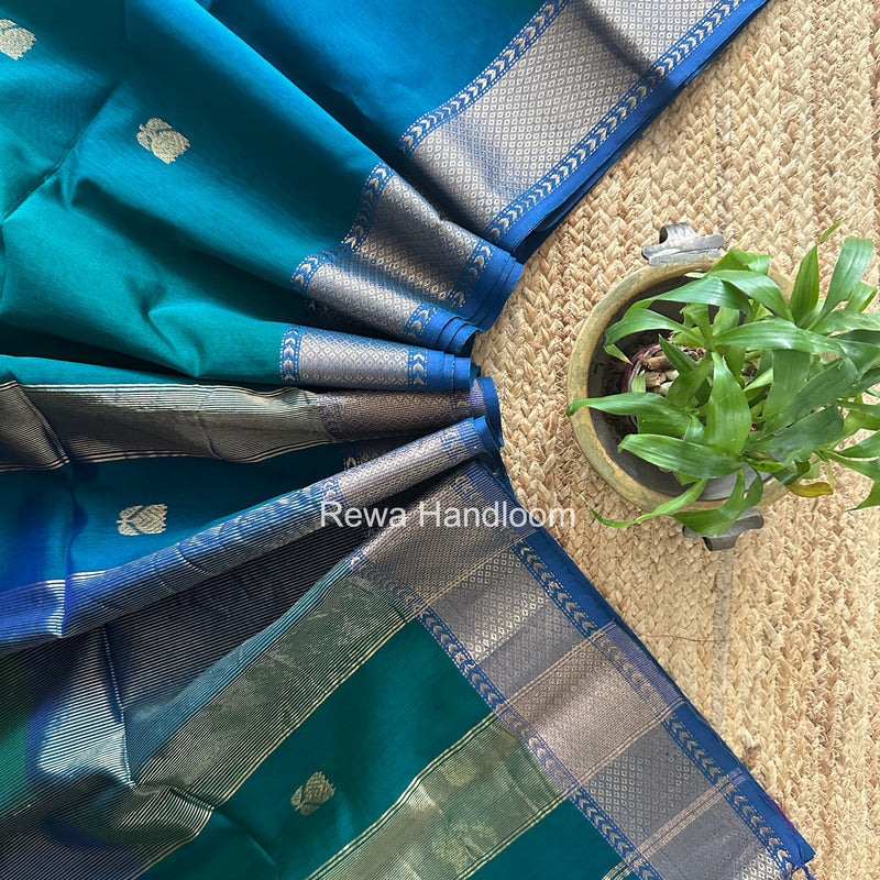 Maheshwari Rama Green Lotus Butta Saree LLBS071