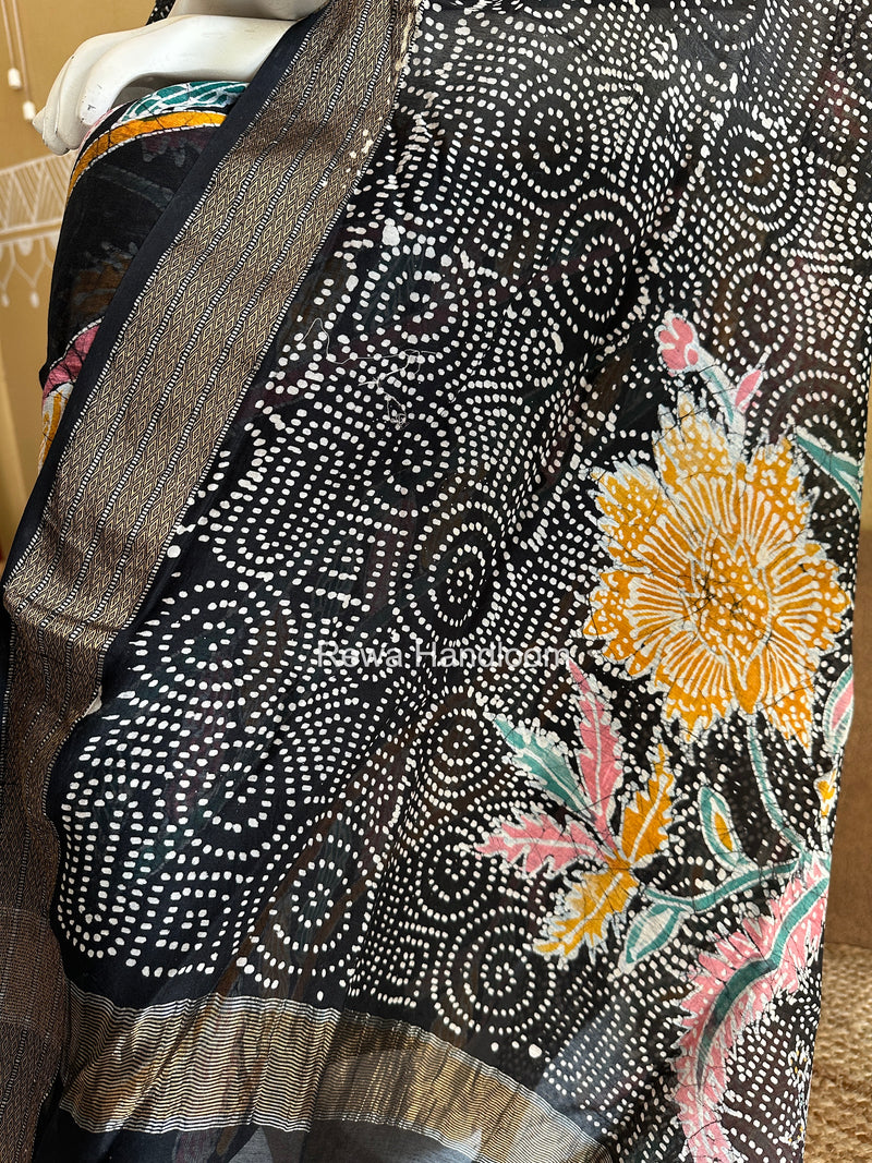 Maheshwari Black Batik Printed Dress Material BTP123