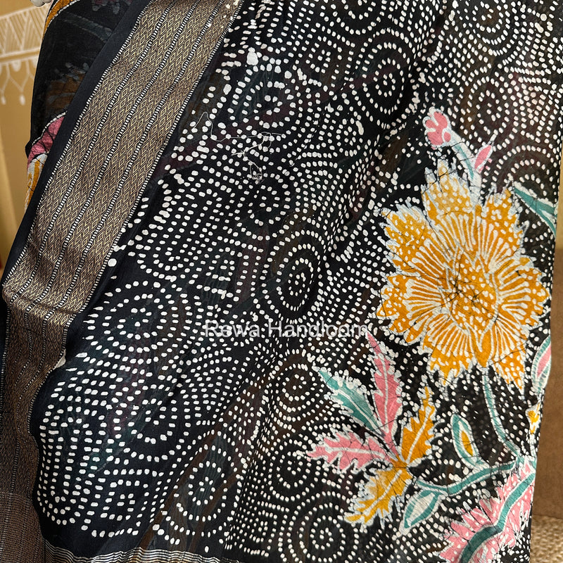 Maheshwari Black Batik Printed Dress Material BTP123
