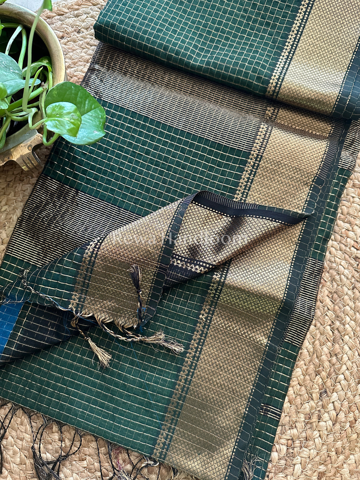 Maheshwari Green Zari Checkered Sarees-ZCHX04