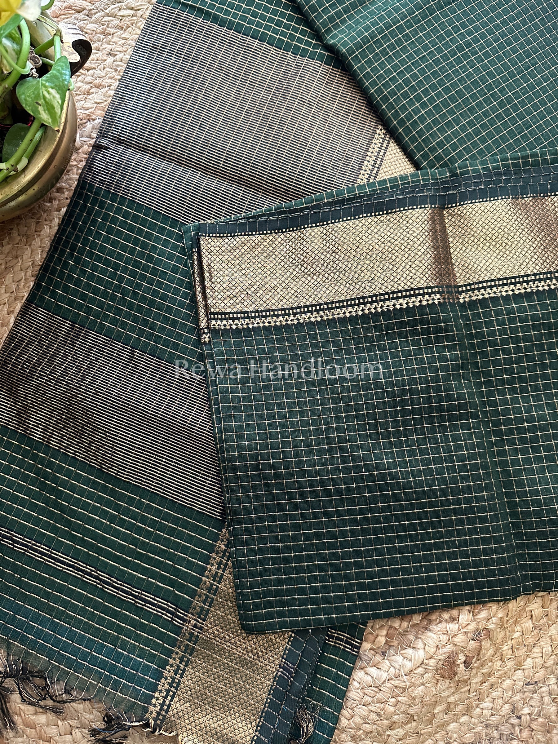 Maheshwari Green Zari Checkered Sarees-ZCHX04