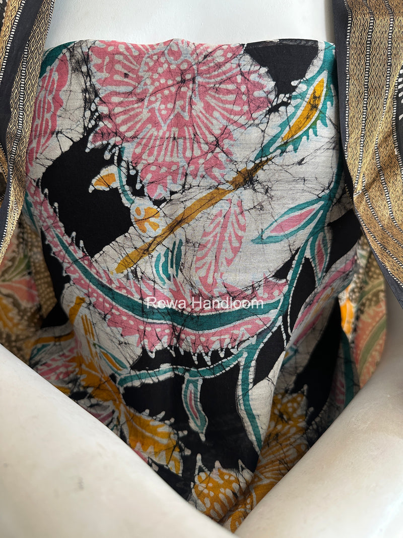 Maheshwari Black Batik Printed Dress Material BTP108