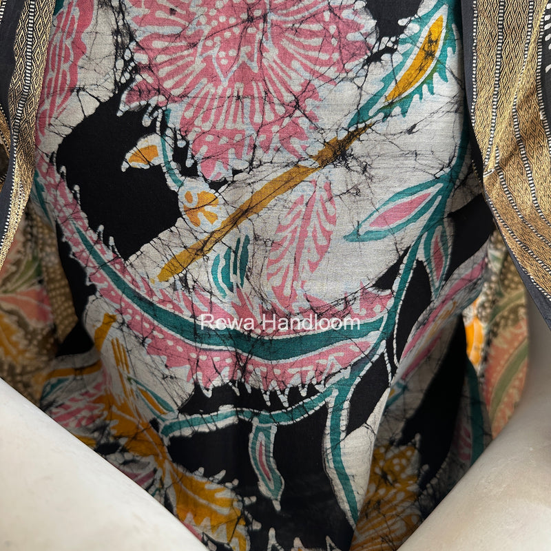 Maheshwari Black Batik Printed Dress Material BTP108