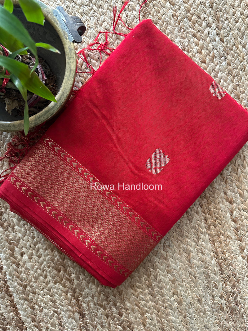 Maheshwari Red Lotus Butta Saree LLBS073