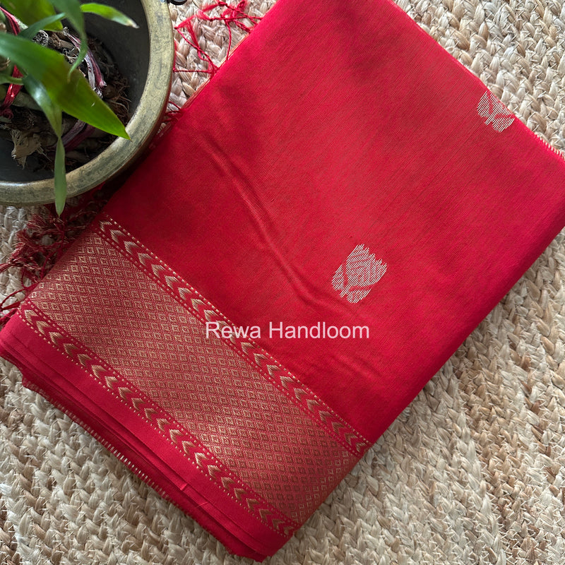 Maheshwari Red Lotus Butta Saree LLBS073