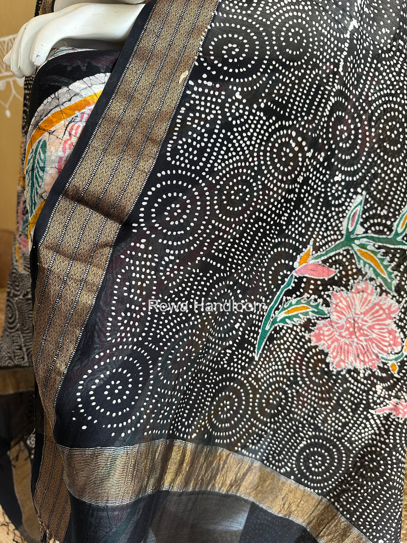 Maheshwari Black Batik Printed Dress Material BTP108