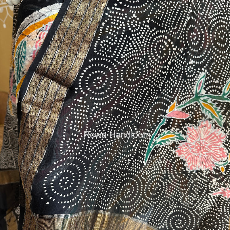 Maheshwari Black Batik Printed Dress Material BTP108