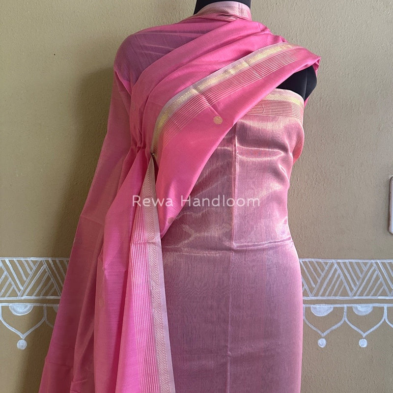 Maheshwari Pink Tissue Dress Material TTD01