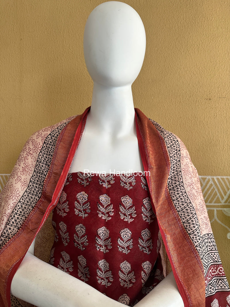 Maheshwari Maroon Bagh Print Top-Dupatta Set BTD010