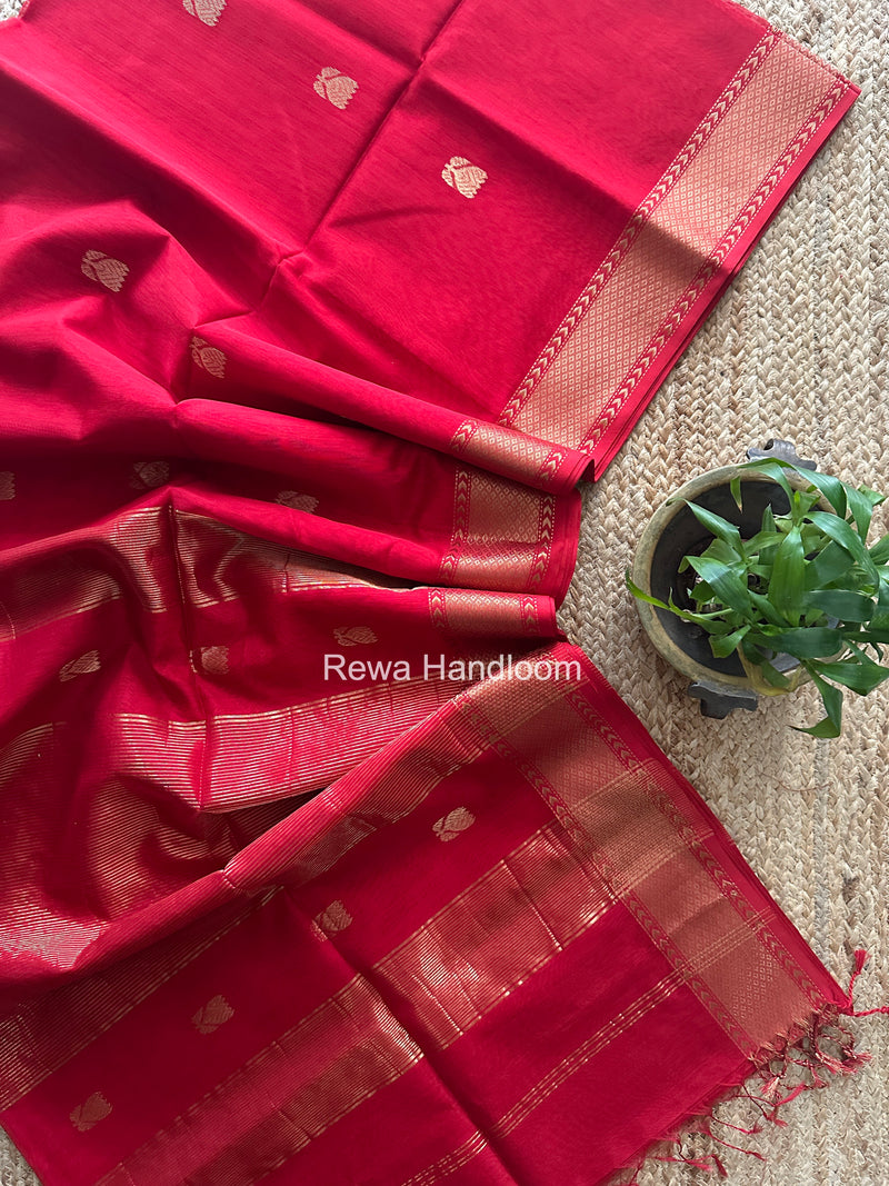 Maheshwari Red Lotus Butta Saree LLBS073