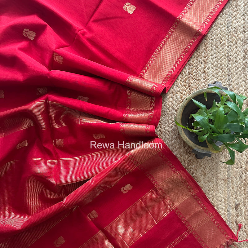 Maheshwari Red Lotus Butta Saree LLBS073