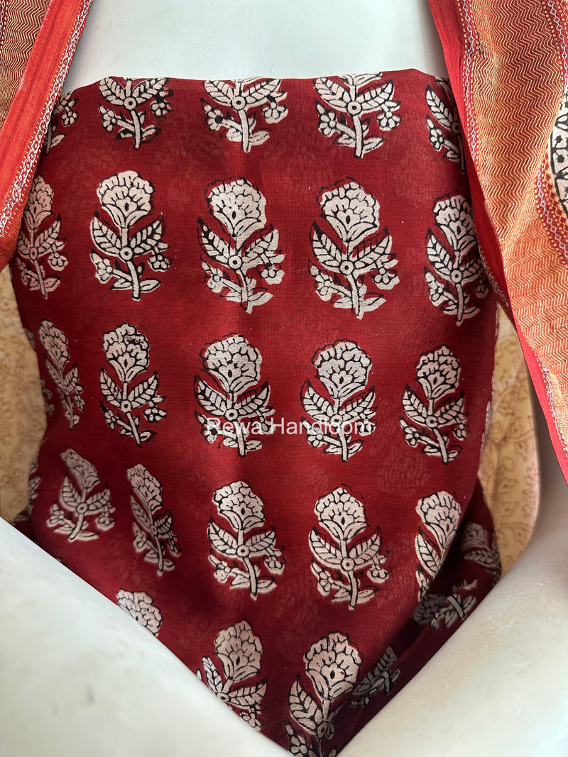 Maheshwari Maroon Bagh Print Top-Dupatta Set BTD010