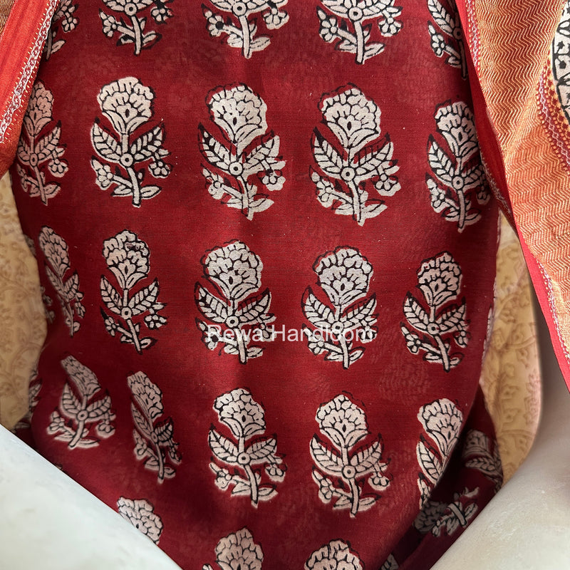 Maheshwari Maroon Bagh Print Top-Dupatta Set BTD010