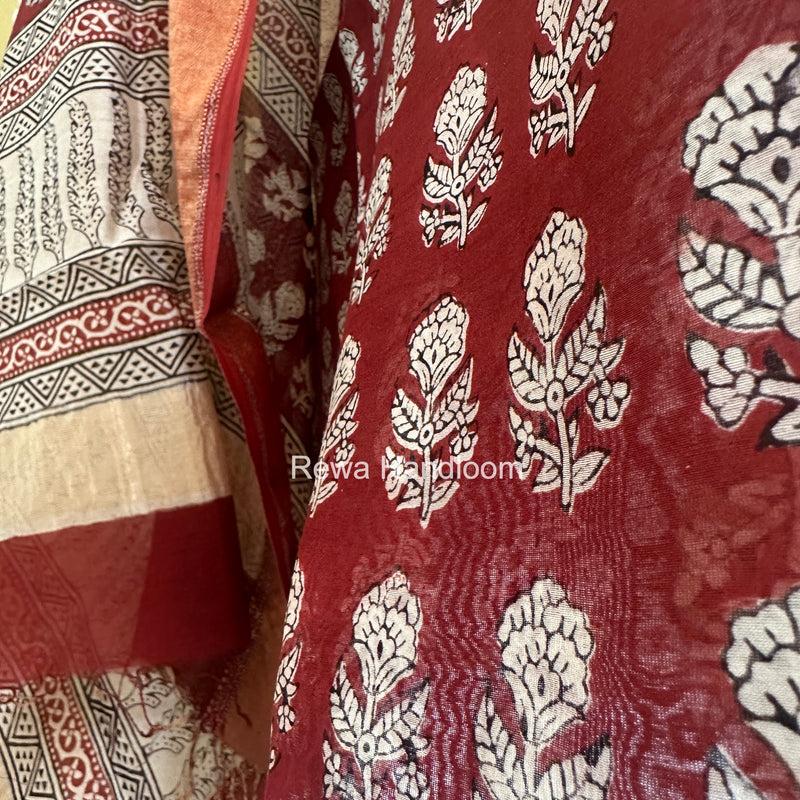 Maheshwari Maroon Bagh Print Top-Dupatta Set BTD010