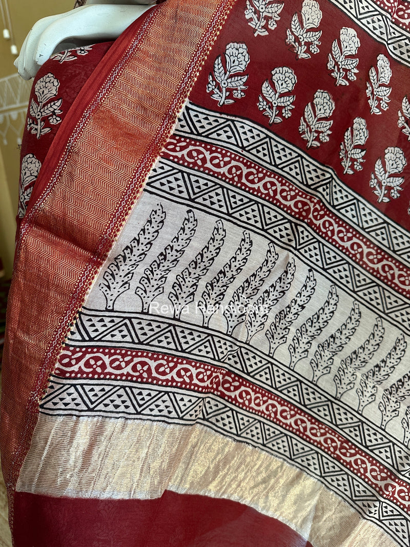 Maheshwari Maroon Bagh Print Top-Dupatta Set BTD010