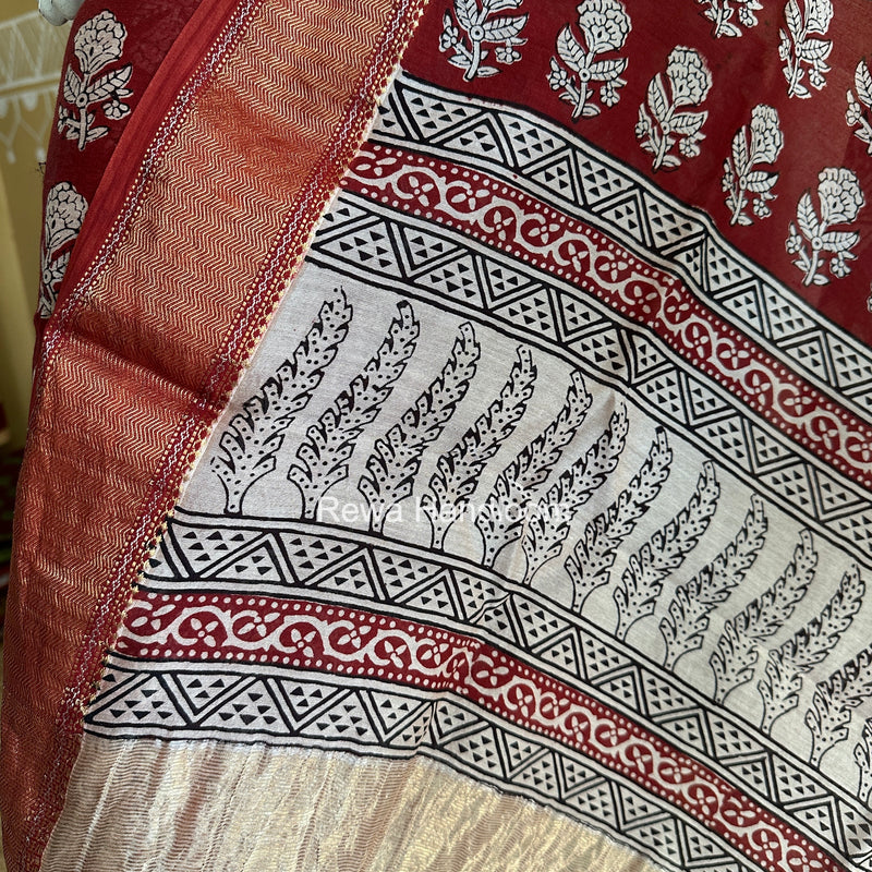 Maheshwari Maroon Bagh Print Top-Dupatta Set BTD010