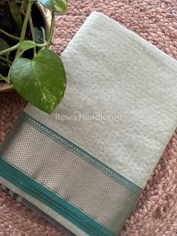 Maheshwari Pista Green Zari Checks Saree ZCHX008