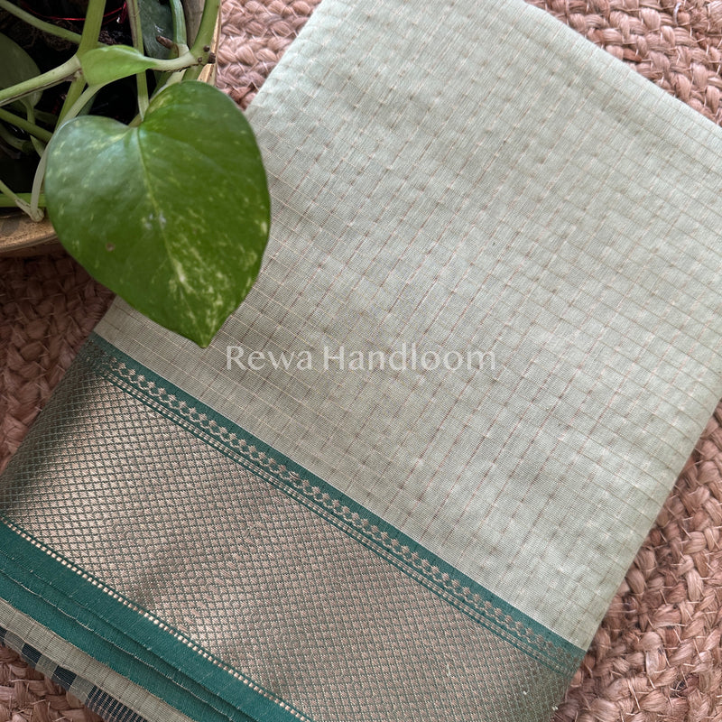 Maheshwari Pista Green Zari Checks Saree ZCHX008