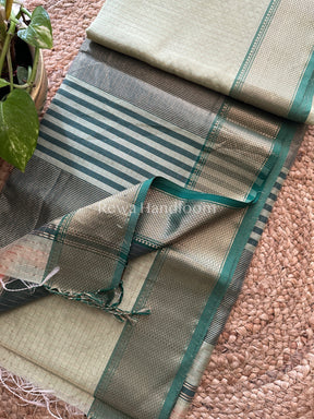 Maheshwari Pista Green Zari Checkered Sarees-ZCHX08