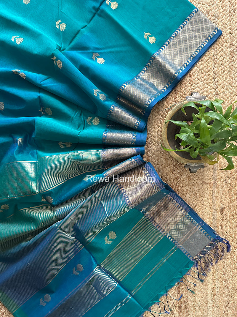 Maheshwari Rama Green Lotus Butta Saree LLBS074