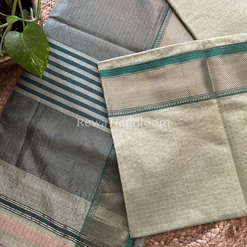 Maheshwari Pista Green Zari Checks Saree ZCHX008