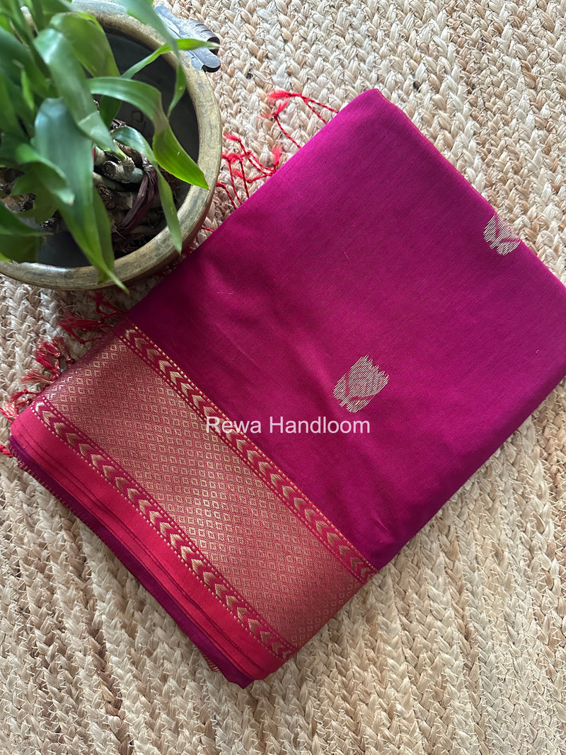 Maheshwari Dark Magenta Lotus Butta Saree LLBS075
